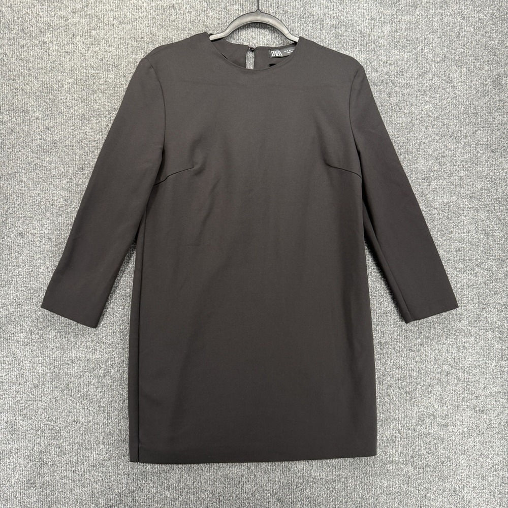 ZARA Dress Womens S Black Shift Mini Long Sleeve Old Money Quiet Luxury Preppy
